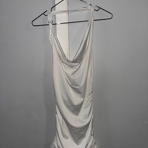 Sexy backless ruched solid Halter dress